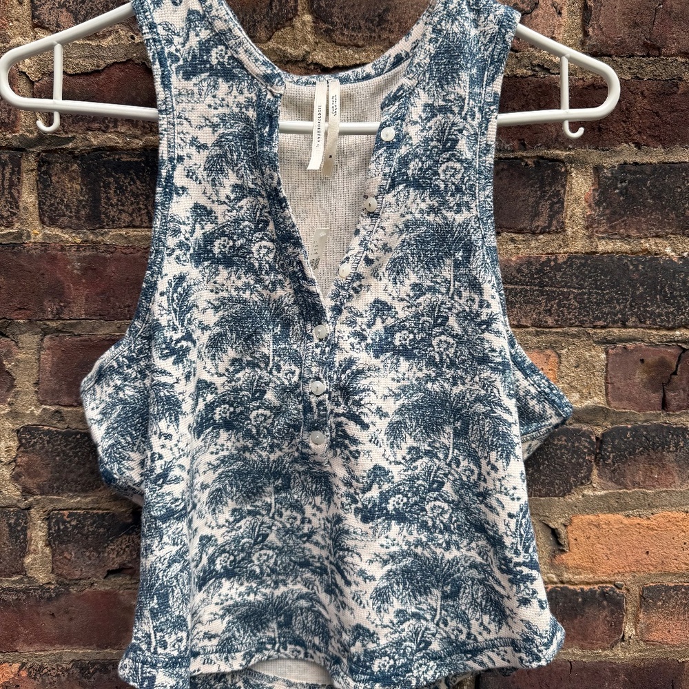 NWT By Anthropologie Printed Henley Tank Sz M